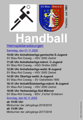 🔥HEIMSPIELWOCHENENDE!🔥

Am Wochenende heißt es wieder: 
Volle Halle, voller Einsatz, viele Emotionen! 💙❤️  
Unsere Teams stehen bereit, um auf der Platte alles zu geben und wir zählen auf EUCH als 8. Spieler auf der Tribüne!

📅 Wann? Dieses Wochenende  
📍 Wo? Stadtsporthalle Coswig  
🏐 Was? Jede Menge Handball von Nachwuchs bis Männer! 

Kommt vorbei, feuert unsere Blau-Roten an und erlebt spannende Spiele, starke Aktionen & echte Team-Power! 💪🏻  
Snacks & Stimmung sind natürlich auch am Start!

📣 Coswig wir sehen uns in der Halle! 
#blaurotpower #coswighandball #heimspielzeit