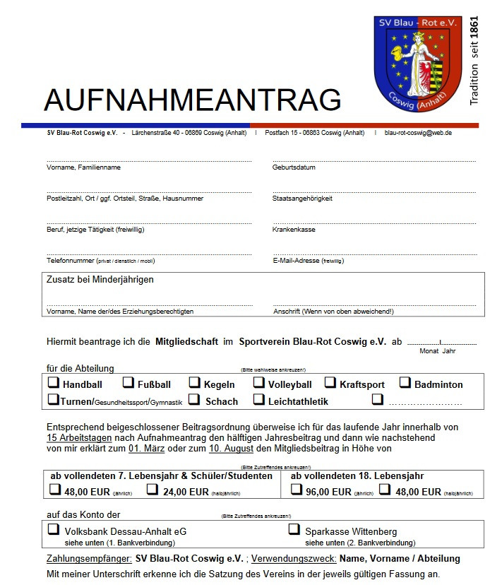 Aufnahmeantrag  SV Blau-Rot Coswig-Stand 17-11-2024