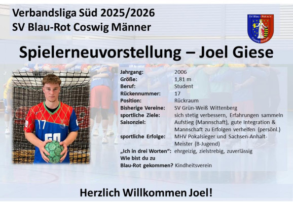 💙❤️Und die nächste Neuvorstellung in unserer Verbandsliga Mannschaft: Herzlich Willkommen Joel im Männerteam I ! 💙❤️