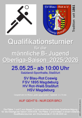 💙❤️Da die Startplätze für die Oberliga-B-Jugend der Saison 2025/2026 begrenzt sind, muss unsere zukünftigen B-Jugend zum Qualifikationsturnier antreten. Da Staßfurt nur ein Katzensprung entfernt ist.... Kommt und feuert unsere Blau-Roten an!💙❤️